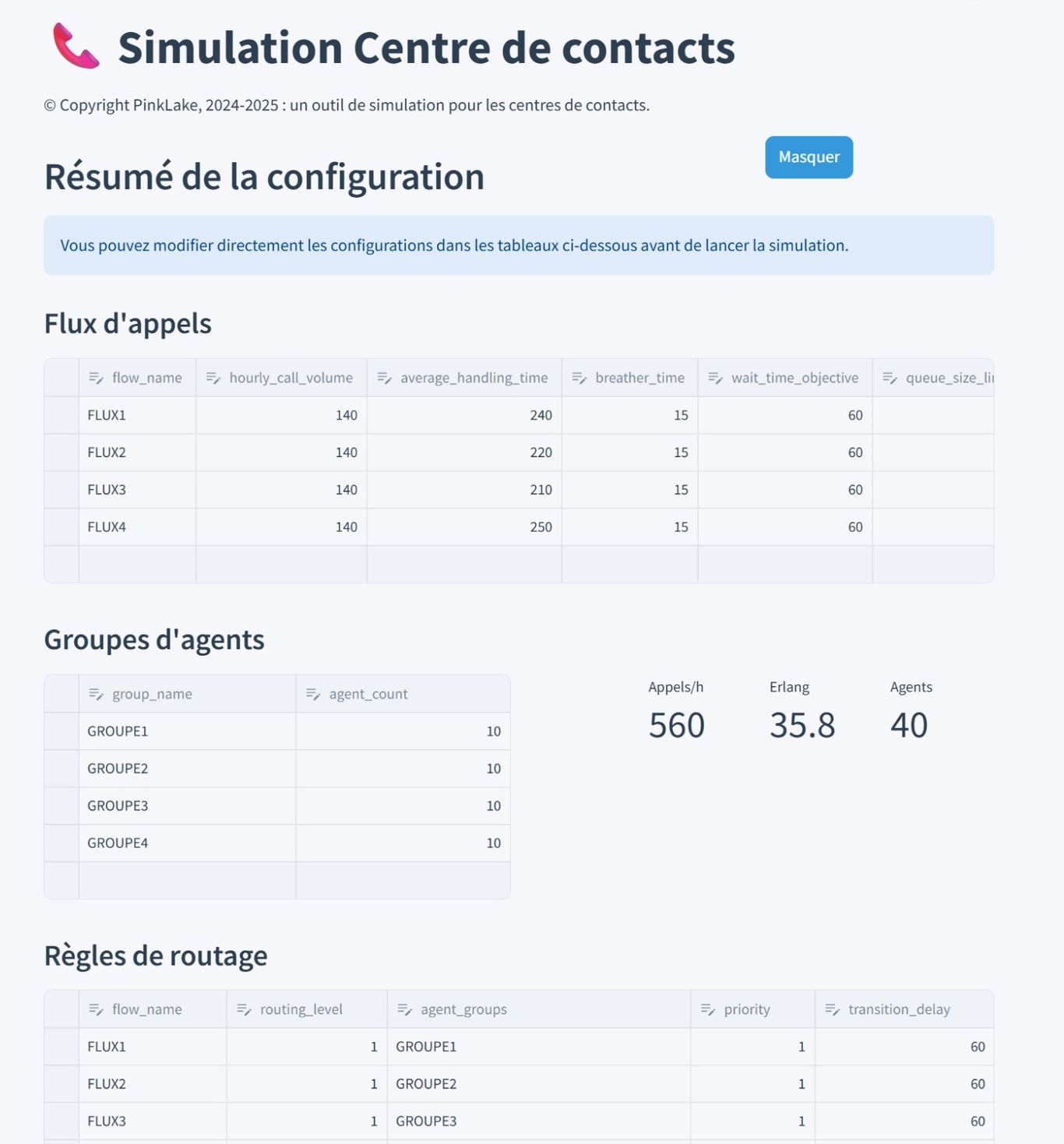Écran du simulateur CRC